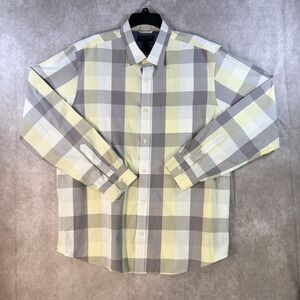 Banana Republic Button Up Shirt Men XL Soft Wash Slim Fit Gray Plaid Long Sleeve